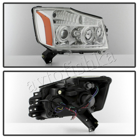 Nissan Titan (04-15), Armada (04-07) фары передние линзовые хромированные, со светящимися ободками и светодиодной подсветкой, комплект 2 шт.