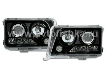 Mercedes W124 (84-93) фары передние линзовые, черные, прозрачные стекла, комплект 2 шт.
