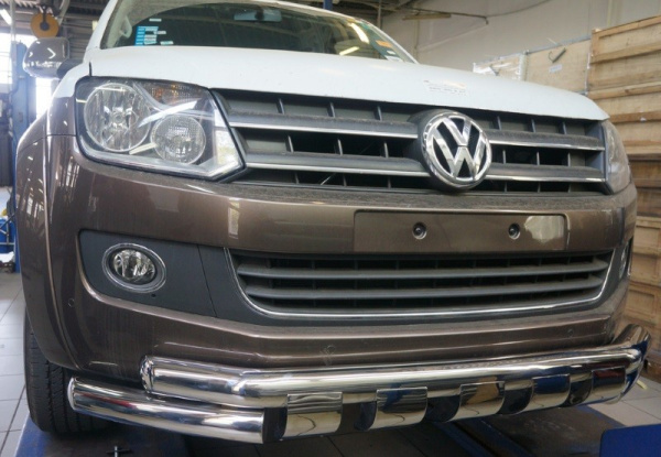 Volkswagen Amarok (10–) Защита переднего бампера двойная Shark d 76/76 мм, нерж.