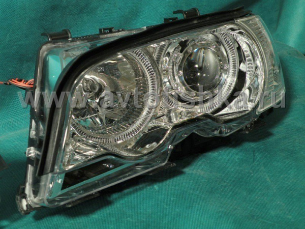BMW 3 E46 (98-01) 2 дв. фары передние линзовые хромированные, со светящимися ободками, с поворотниками, комплект лев.+прав.