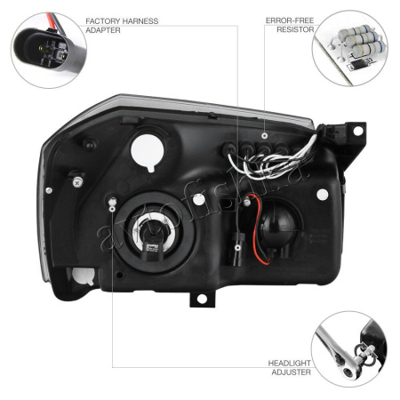 Dodge Magnum (05-08) фары передние линзовые черные, со светящимися ободками и светодиодной подсветкой, комплект 2 шт.