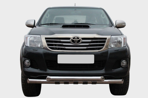 Toyota Hilux (12–) Защита переднего бампера с декоративными элементами 76/76 мм двойная