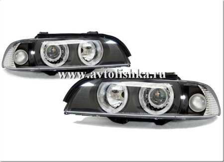 BMW 5 E39 (95-00) фары передние черные, со светящимися ободками, с белым поворотником,с моторами электрокорректора, комплект 2 шт.