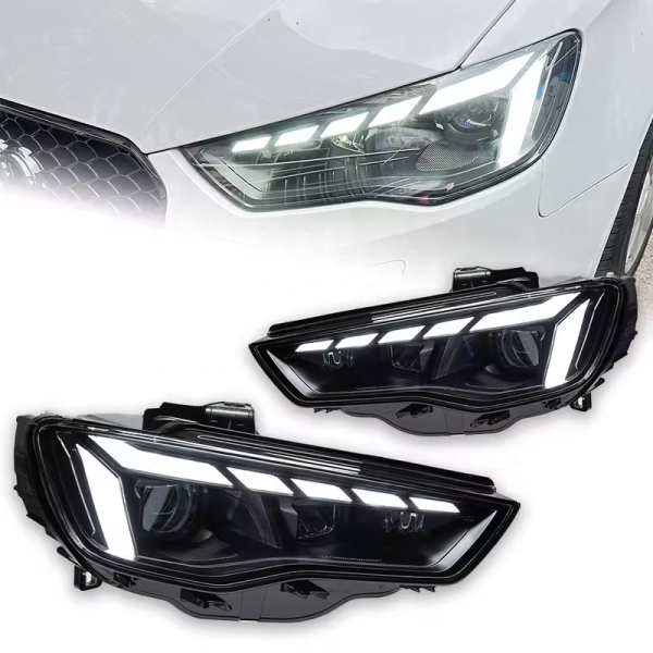 Передние линзованные фары с ДХО для Audi A3 8V (2013–2016) — общий вид