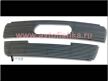 Audi Q7 (05-) USA решетки радиатора и бампера, верхняя и нижняя с вырезом под номерной знак, полированный алюминий, комплект 2 шт.