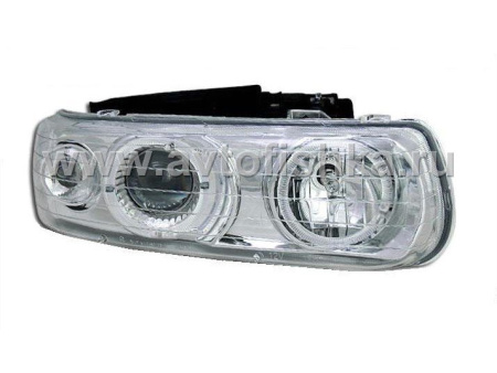 Chevrolet Tahoe, Suburban (99-06) фары передние линзовые хромированные, со светящимися ободками, комплект 2 шт.