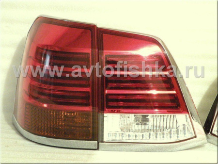 Toyota Land Cruiser 200 (08-) фонари задние красно-хромированные, дизайн Lexus LX570, комплект лев.+прав.