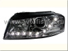 Audi A3 (03-08) передние фары линзовые хромированные, со светодиодной подсветкой, с моторами электрокорректора, комплект 2 шт.