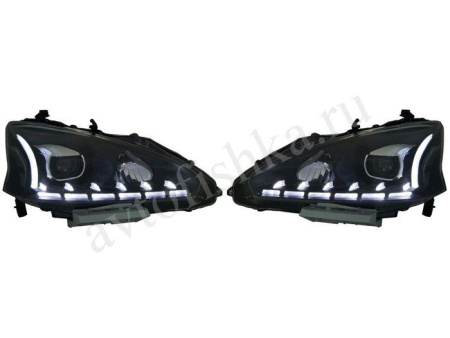 Nissan Teana (13-) фары передние линзовые черные, с подсветкой DRL, комплект 2 шт.