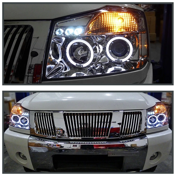 Nissan Titan (04-15), Armada (04-07) фары передние линзовые хромированные, с ангельскими глазками 