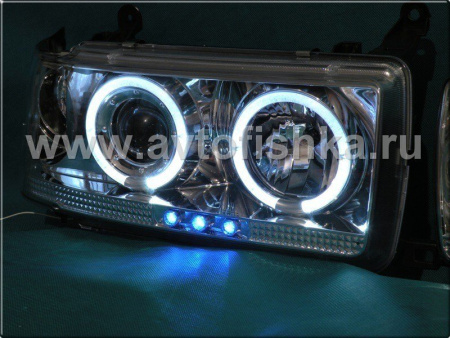 Toyota Land Cruiser 80 (90-97) фары передние линзовые хромированные, со светящимися ободками и светодиодной подсветкой, комплект 2 шт.