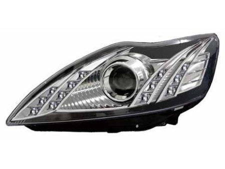 Ford Focus 2 (08-) фары передние линзовые со светодиодной подсветкой, хромированные, комплект 2 шт.