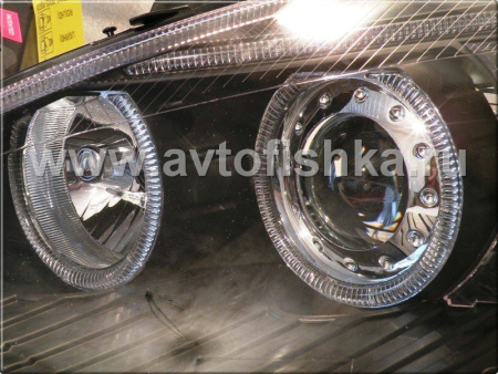 Ford Focus 1 (98-04) Europe+USA фары передние линзовые черные, со светящимися ободками, под ксенон, комплект 2 шт.