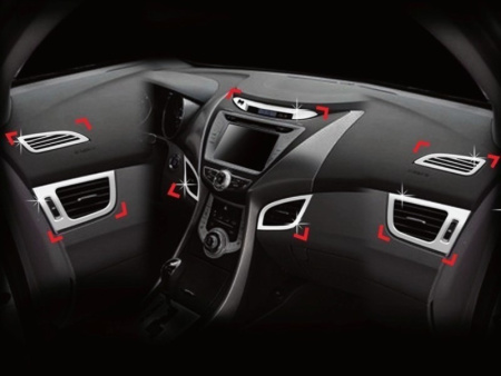 Hyundai Elantra, Avante MD (10-) хромированные накладки панелей салона и торпеды, 13 предметов