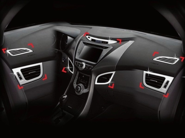 Hyundai Elantra, Avante MD (10-) хромированные накладки панелей салона и торпеды, 13 предметов