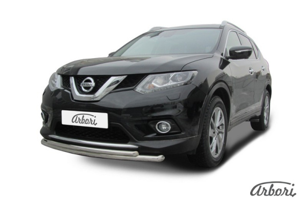 Защита переднего бампера Arbori d57+d42 двойная короткая NISSAN X-TRAIL 2015-