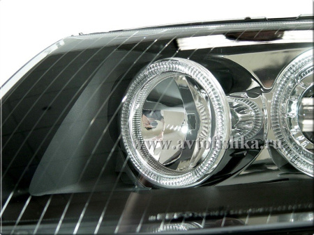 Audi A6 (05-08) 4F, C6 фары передние ксеноновые линзовые черные, со светящимися ободками, под корректор, комплект 2 шт.