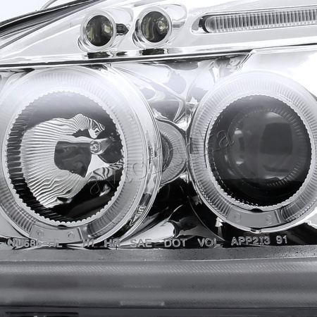 Honda Civic, Ferio EK (99-00) фары передние хромированные, со светящимися ободками с белыми рефлекторами, линзовые