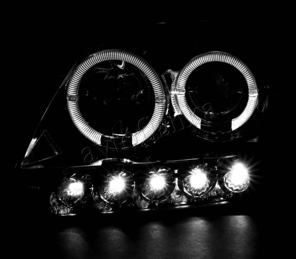 Ford Expedition (96-03) фары передние линзовые хромированные, со светящимися ободками и светодиодной подсветкой, комплект 2 шт.