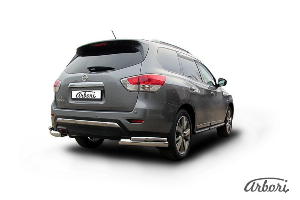 Защита заднего бампера "уголки" Arbori d76+d42 двойные NISSAN PATHFINDER 2014-