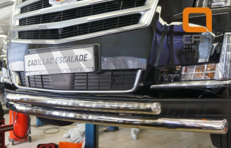 Cadillac Escalade (14–) Защита переднего бампера двойная d 76/76 мм, нерж.