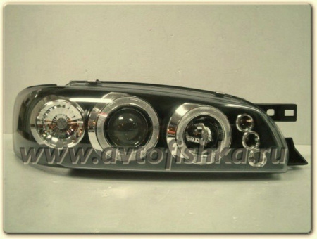 Subaru Impreza GS, GF (93-00) фары передние черные, со светящимися ободками и светодиодами, комплект 2 шт.