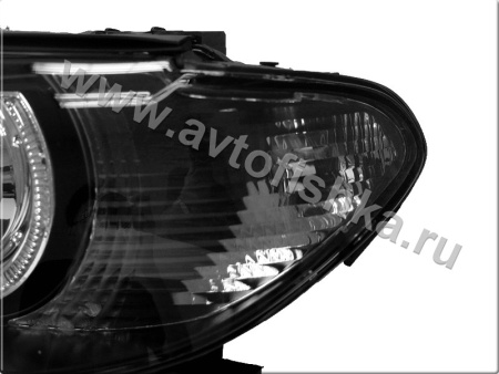 BMW 3 E46 (03-06) 2 дв. фары передние линзовые черные, со светящимися ободками, с мотором электрокорректора, комплект 2 шт.