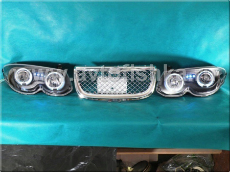 Chrysler 300M (98-04) фары передние линзовые черные, со светящимися ободками, комплект 2 шт.