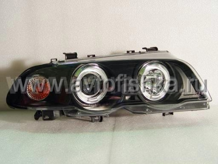 BMW 3 E46 (98-01) 4 дв. седан фары передние черные, с двумя светящимися ободками, с моторами электрокорректора, комплект 2 шт.