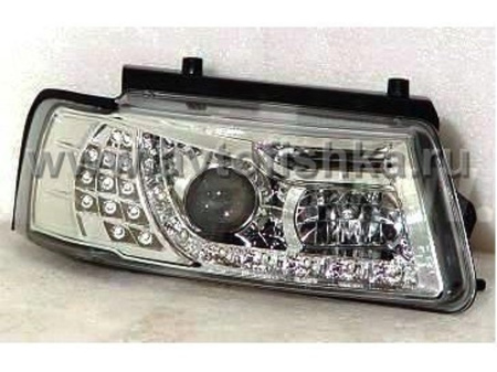 Volkswagen Passat B5 (97-00) фары передние с поворотниками хромированные линзовые светодиодные c DRL
