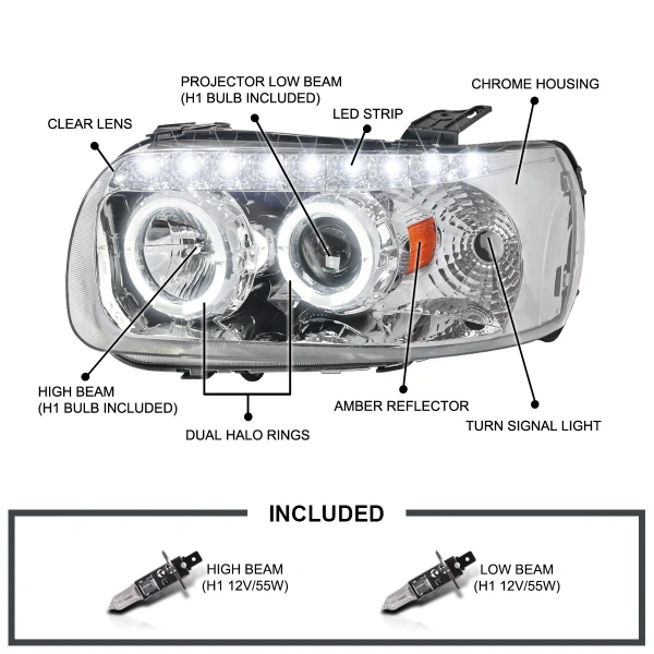 Ford Escape, Maverick (05-07) линзованные фары передние хром с светодиодной подстветкой