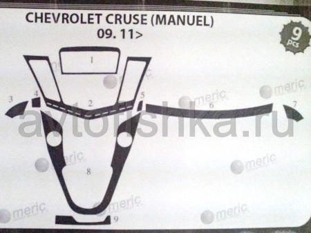 Chevrolet Cruze (2009-) накладки в салон под дерево с коробкой механика, комплект 9 предметов.