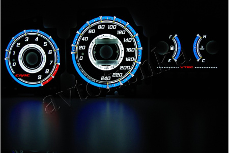 Honda Civic (92-95) светодиодные шкалы (циферблаты) на панель приборов - дизайн 7