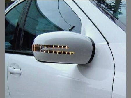 Mercedes W211, W203 (00-06) корпуса боковых зеркал под покраску, со светодиодными поворотниками и подсветкой Welcome, дизайн SL-class, комплект 2 шт.