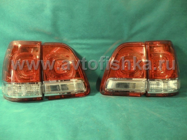 Toyota Land Cruiser 100 (98-07) задние фонари светодиодные красно-белые, дизайн Land Cruiser 200, комплект лев.+прав.