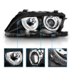 BMW E46 (01-04) фары передние линзовые черные, со светящимися ободками, с моторами электрокорректора
