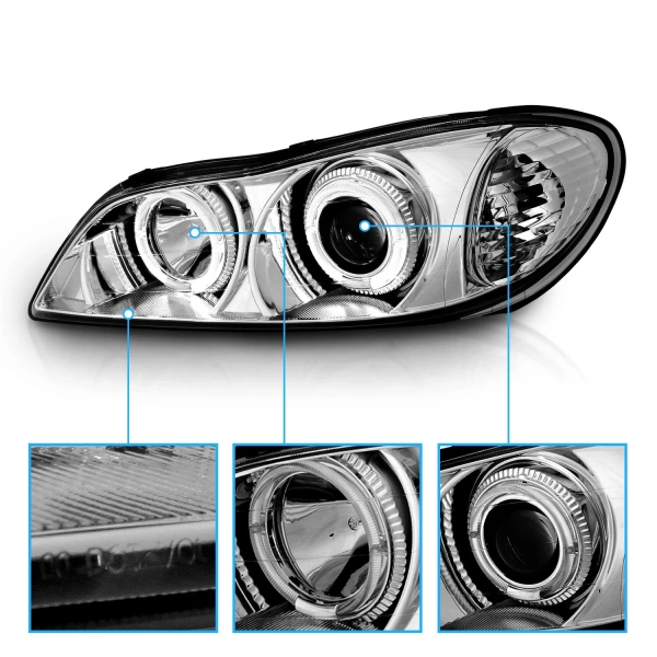Nissan Maxima QX III A33 (00-06) фары передние линзовые со светящимися ободками, цвет хром