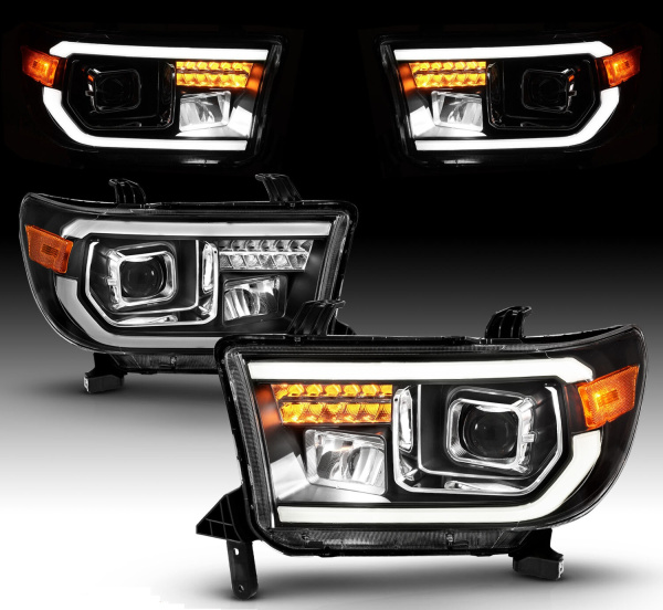 Toyota Tundra / Sequoia (2007-2013 / 2008-2017) передние фары чёрные с полным LED DRL