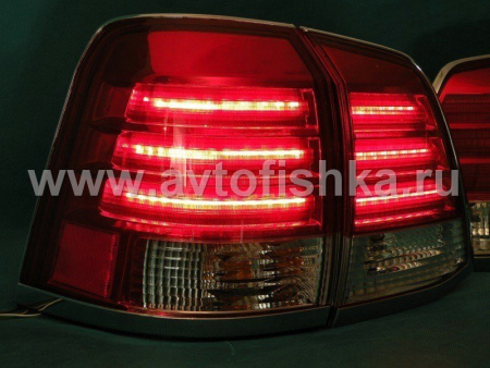 Toyota Land Cruiser 200 (2008-) фонари задние светодиодные красно-хромированные, дизайн Lexus LX570, комплект лев.+прав.