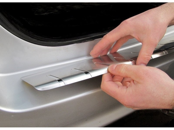 Volkswagen Transporter, Multivan T5 (03-) накладка на задний бампер профилированная с загибом, алюминий, к-кт 1шт.