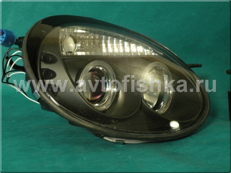 Dodge Neon (03-05) фары передние линзовые черные, со светящимися ободками и светодиодной подсветкой, комплект 2 шт.