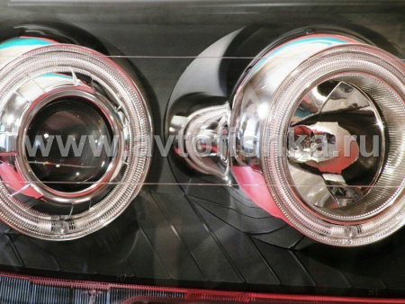 Toyota Land Cruiser 200 (08-) фары передние линзовые черные, со светящимися ободками, комплект 2 шт.