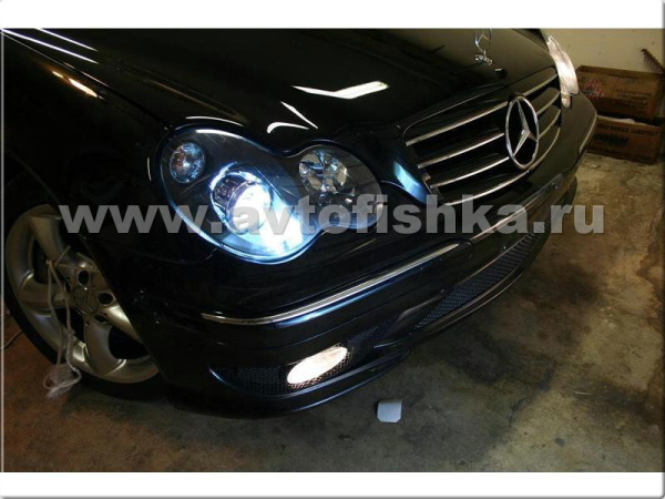 Mercedes C-class W203 (00-03) фары передние линзовые черные, комплект 2 шт.