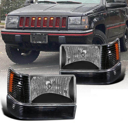 Jeep Grand Cherokee 1993-1998 передние фары штатные черные