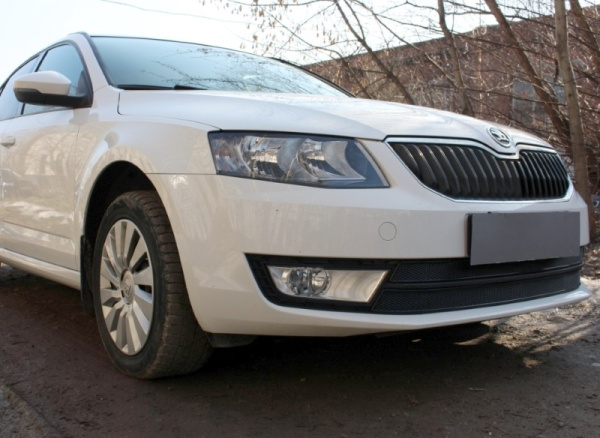 Skoda Octavia (13–) Защита радиатора Premium, чёрная, 2 части (Ambition-Elegance)