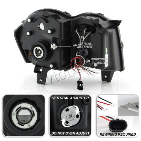 Jeep Grand Cherokee (04-07) фары передние линзовые черные, со светящимися ободками CCFL и светодиодами, комплект 2 шт.