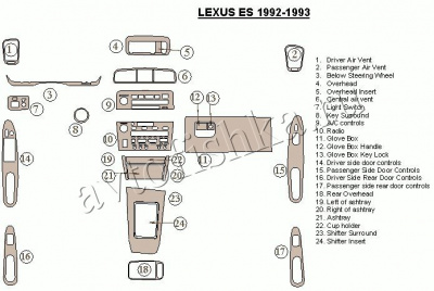Декоративные накладки салона Lexus ES 1992-1993 полный набор, Соответствие OEM
