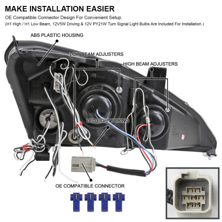 Ford Focus 1 (2000-2004) передние фары линзованные черные, с ангельскими глазками