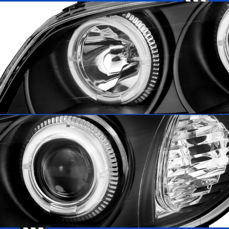 Nissan Maxima QX III A33 (00-06) фары передние линзовые черные, со светящимися ободками, комплект 2 шт.