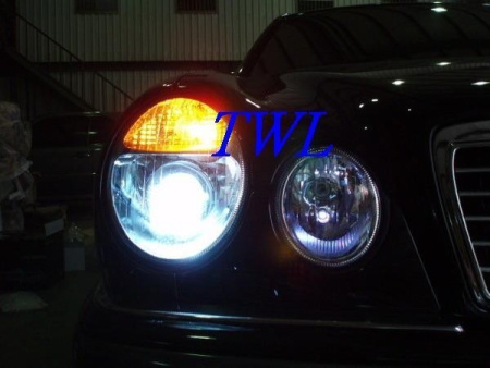 Mercedes E W210 (99-02) фары ксеноновые передние линзовые хромированные под корректор, комплект 2 шт.